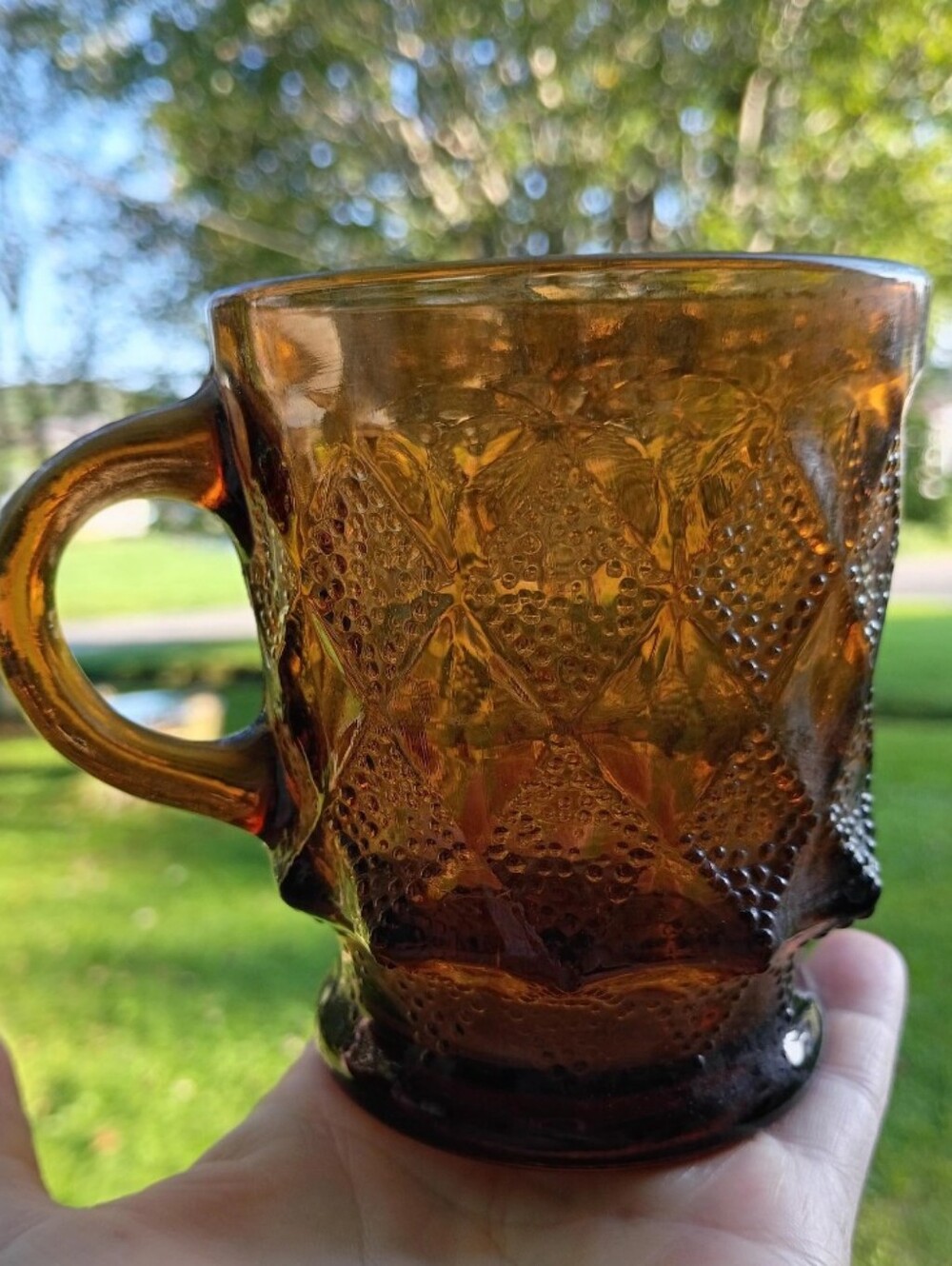 THREE 1970s Amber Fire King Mugs - Kimberly. Oven Proof By Anchor Hocking